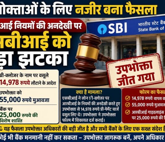 उपभोक्ताओं के लिए नजीर बना फैसला: आरबीआई नियमों की अनदेखी पर एसबीआई को बड़ा झटका