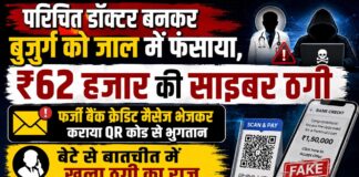 परिचित डॉक्टर बनकर बुजुर्ग को जाल में फंसाया, ₹62 हजार की साइबर ठगी