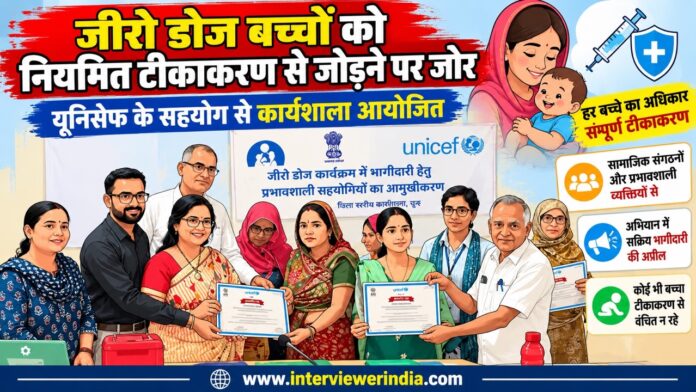 1 Large चूरू पंचायत समिति सभागार में जीरो डोज कार्यक्रम के तहत आयोजित जिला स्तरीय टीकाकरण जागरूकता कार्यशाला में शामिल अधिकारी और प्रतिनिधि