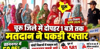 चूरू जिले में नगर निकाय चुनाव 2026 के दौरान मतदान केंद्र पर मतदाता