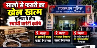 मेहाड़ा और चिड़ावा पुलिस की कार्रवाई में गिरफ्तार तीन स्थायी वारंटी