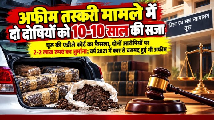 2 Large चूरू एडीजे कोर्ट में अफीम तस्करी मामले में दो दोषियों को सजा सुनाए जाने से जुड़ी खबर