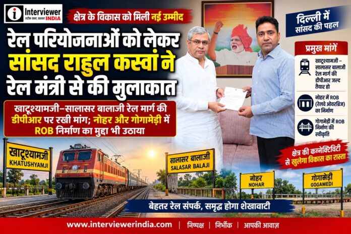 MP Rahul Kaswan met the Railway Minister regarding railway projects. Large