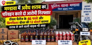मण्डावा में अवैध शराब का परिवहन, दो आरोपी गिरफ्तार; 58 पव्वे-बोतलें जब्त
