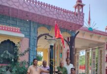 धर्म ध्वजा के साथ हुआ भूमि पूजन , रामलीला मंच निर्माण शुरू
