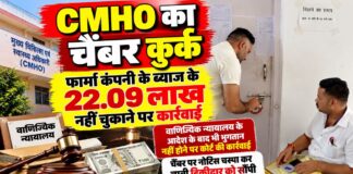 CMHO का चैंबर कुर्क, फार्मा कंपनी के ब्याज के 22.09 लाख नहीं चुकाने पर कार्रवाई पाली में ब्याज की बकाया राशि के मामले में न्यायालय के आदेश पर कुर्क किए गए मुख्य चिकित्सा एवं स्वास्थ्य अधिकारी CMHO के चैंबर का समाचार