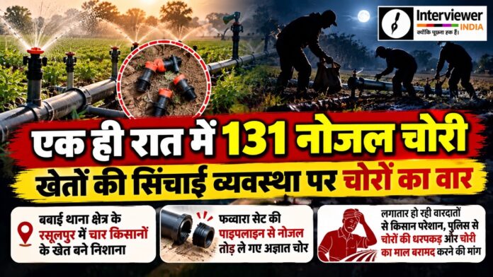 Irrigation Nozzle Theft Exposé Large रसूलपुर में चार किसानों के खेतों से 131 फव्वारा सेट नोजल चोरी