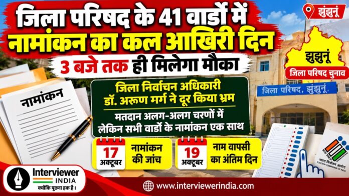 jjn झुंझुनूं जिला परिषद चुनाव 2026 के 41 वार्डों में नामांकन प्रक्रिया और जिला निर्वाचन अधिकारी डॉ. अरूण गर्ग की जानकारी