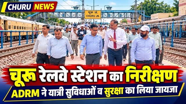 चूरू रेलवे स्टेशन निरीक्षण ಸುದ್ದಿ Medium चूरू रेलवे स्टेशन के निरीक्षण के दौरान यात्री सुविधाओं और सुरक्षा व्यवस्थाओं का जायजा लेते ADRM आरएस चौधरी
